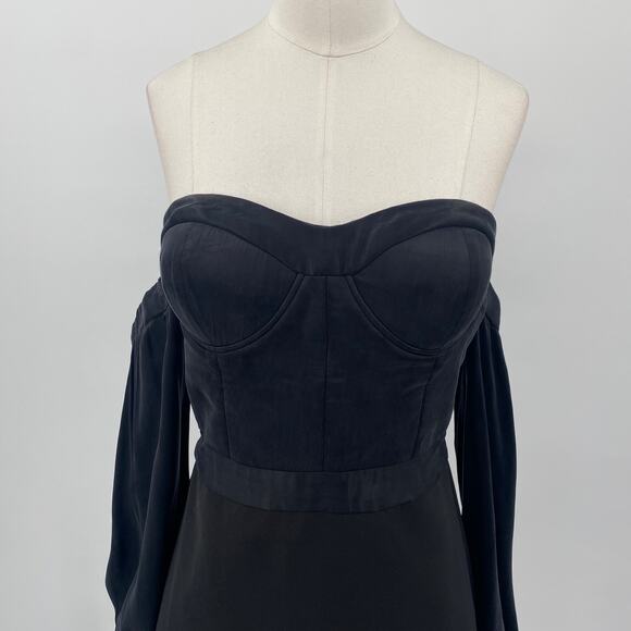 NBD Revolve Bustier Mini Dress Off Shoulder Long Sleeve Black Womens Medium - Picture 2 of 8